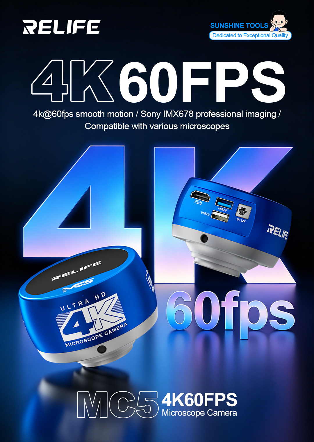 4K Microscope Camera Sony Sensor - Микроскопная камера RELIFE MC5 4K 60FPS