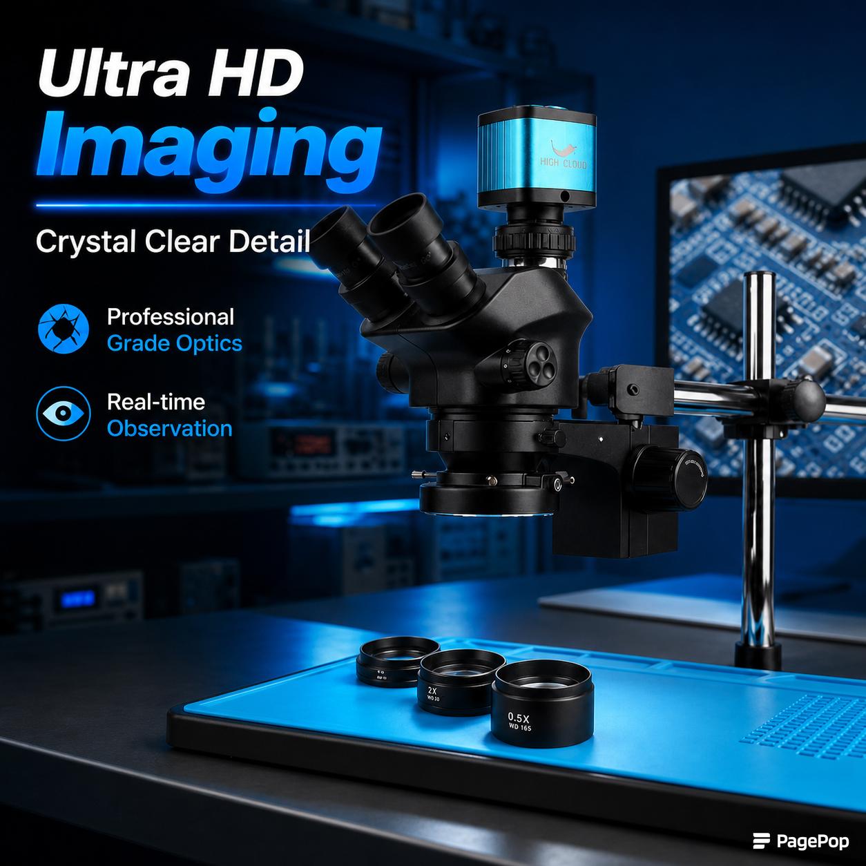 Simul-Focal Industrial Microscope 4K Hdmi - Промышленный лабораторный стереомикроскоп с регулируемой фокусировкой,