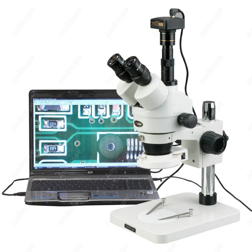 Trinocular Stereo Microscope 7X-45X - Тринокулярный стереомикроскоп AmScope с зумом 7X-45X,